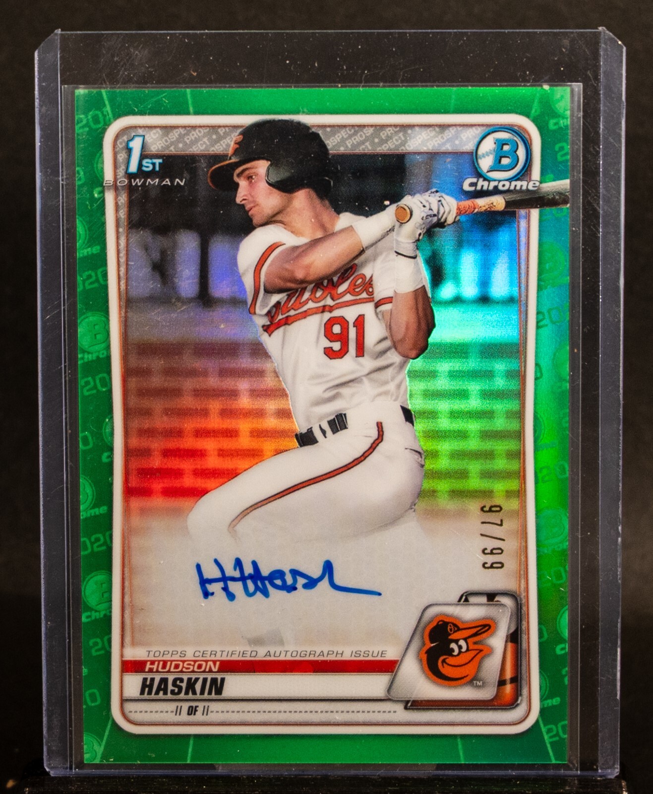 Hudson Haskin 2020 Bowman Draft Chrome Prospect Green Refractor RC Auto /99