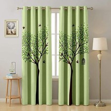 2 Piece Green Tree Of Life Print Eyelet Ringtop Door Window Curtain Set 5 7 Feet