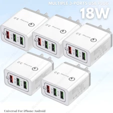Multiple 3-Port USB AC Plug Quick Charger Block Universal Phone Cube 18W Box Lot