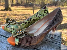 POETIC LICENCE “Faithfully Yours” (39.5/8.5) Snakeskin Stilettos Peep-Toe Heels