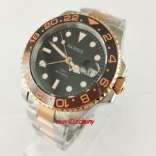 Orologio automatico 40mm PARNIS quadrante nero vetro zaffiro lunetta ceramica GMT 2705