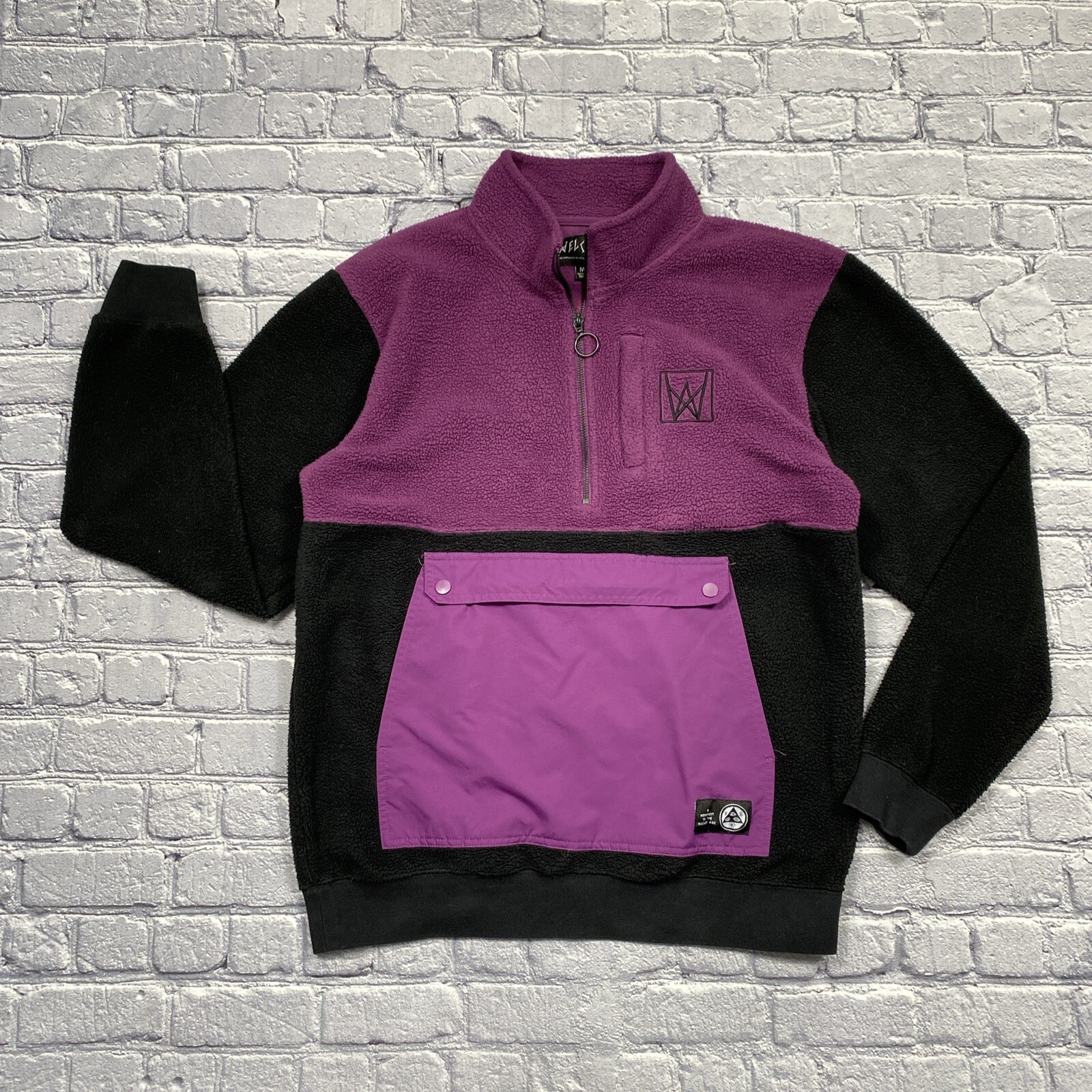 Welcome Skateboards Jacket Men’s M Purple Black Sherpa Sweatshirt Embroidered