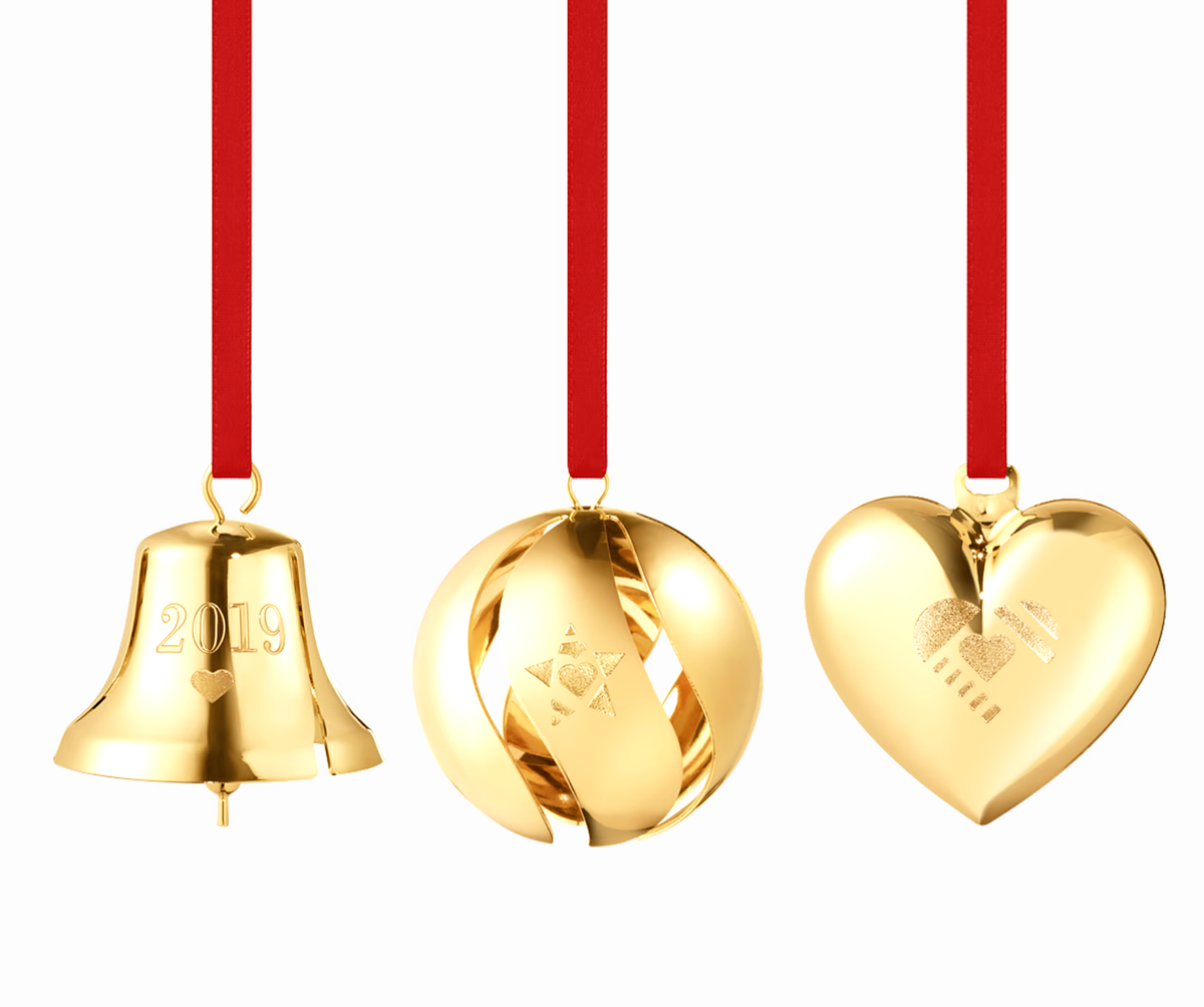 GOLDEN BAROQUE 25枚組完品 CDケース未開封 GEORG JENSEN 18K GOLD PLATED 2019 CHRISTMAS ORNAMENTS 3 PCS SET