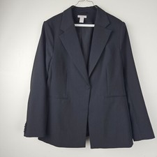 BLACK PROFESSIONAL BLAZER JACKET Womens L Button Slit False Pockets Excellent