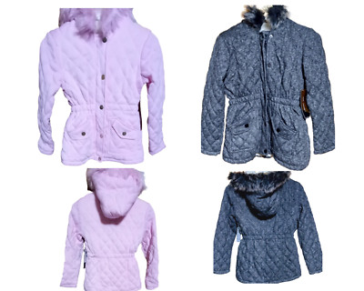 Me Jane Girls Fleece Jacket with Faux Fur Trim Hood Pink Grey M(7/8) L(10/12)