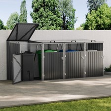 Quadruple Garden Wheelie Bin Storage Metal Store Cover Rubbish Dustbin 4 Shed UK
