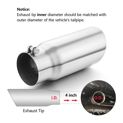 Diesel Exhaust Tip 4" Inlet 5" Outlet 12"Long Rolled Angle Cut Bolt On Polished - Foto 6 di 10