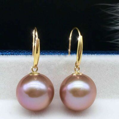 AAAA 16mm  South Sea Pink Shell Pearl Earrings 14k Gold Gold Drop Stud Platinum