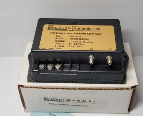 Modus Instruments Pressure Transmitter T10 T1008E501 0-5" Water 0-32Vac 0-5Vdc - Picture 2 of 4
