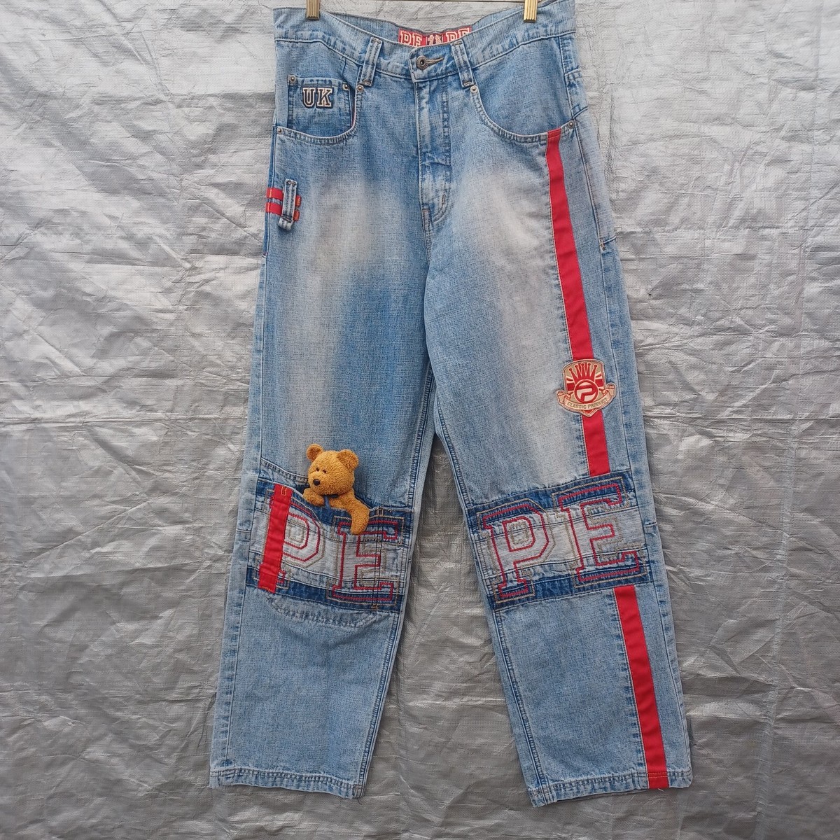 Vtg Pepe Jeans 73 London Mens 32x32 Baggy Embroidered Patch Blue