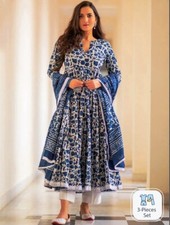 Indian Wear ; Floral Printed Anarkali Kurta  Trousers With Dupatta