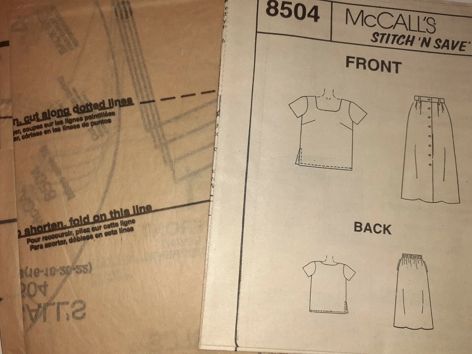 McCall's Stitch N Save 8504 Top Shirt Long Skirt Maxi 16 18 20 22 Sewing Pattern - Image 4 of 4
