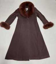 Vtg Marvin Richards Penny Lane Coat Wool Nylon Cashmere Blend Fox Fur Trim Sz 8p