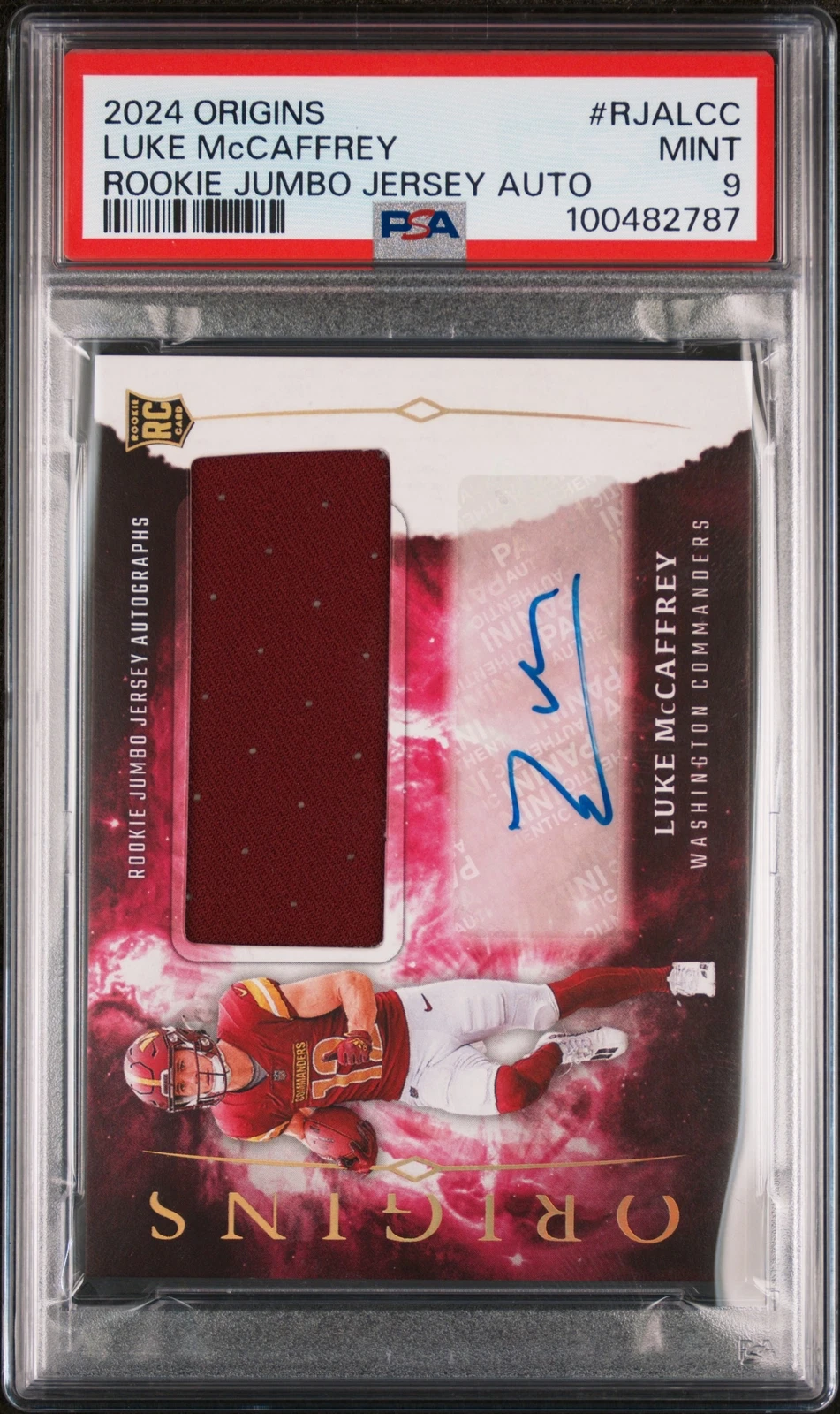 Luke McCaffrey Panini Origins Rookie Jumbo Jersey Autographs #RJALCC Base