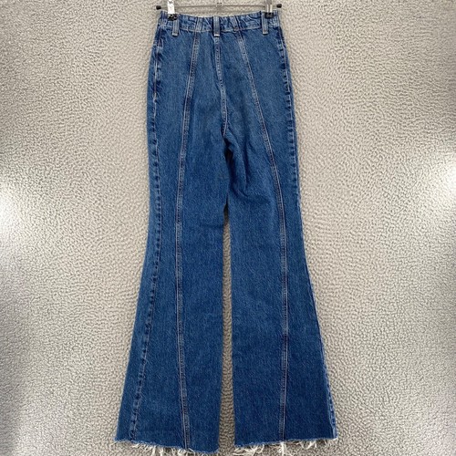 We The Free People Jeans Womens 24 Florence Blue Flare Medium Wash Hi Rise Fray - Picture 3 of 12
