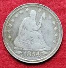 1854 Arrows Silver Seated Liberty Quarter 25c Fine