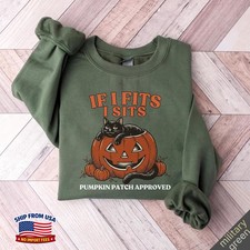 Halloween Cat Pumpkin Sweatshirt Spooky Fall Autumn Feline