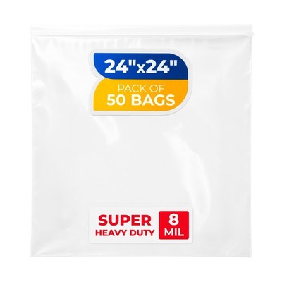 Extra Large 24'' x 24'' Reclosable Poly Zip Seal Lock Bags, 8 Mil Thickness, Pa...