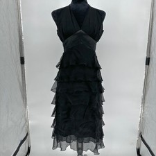 Dave & Johnny By Laura Ryner Black Halter 100% Silk Ruffled Tiered Dress Sz 1/2