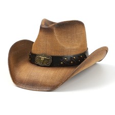 WOOH Straw Cowboy Hats for Women and Men,Western Brown Cowgirl Hat for Rodeo,...
