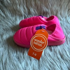 Wonder Nation Puffer Slippers Girl Size 7-8 Pink Plush Fuzzy Lined Slip On Shoes