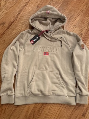 Rock Expedition Norway Thick Fleece Hoodie Beige Flag Unisex Adult Size S M NWT