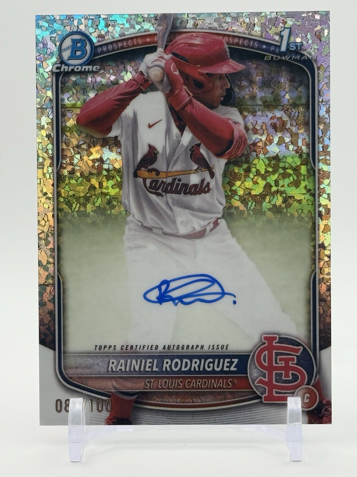 2025 Bowman Chrome Rainiel Rodriguez Auto Mini Diamonds Refractor 1st #/100