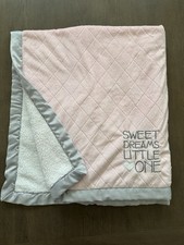 Carters Baby Blanket Sweet Dreams Little One Pink Gray Quilted Plush Blanket