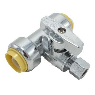 Tee Stop Valve, 1/2 Inch x 1/2 Inch x 1/4 Inch, 1/4 Turn, Compression Stop Fi...