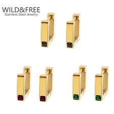 Women Zircon Small Hoop Earrings Gold Plated Stainless Steel