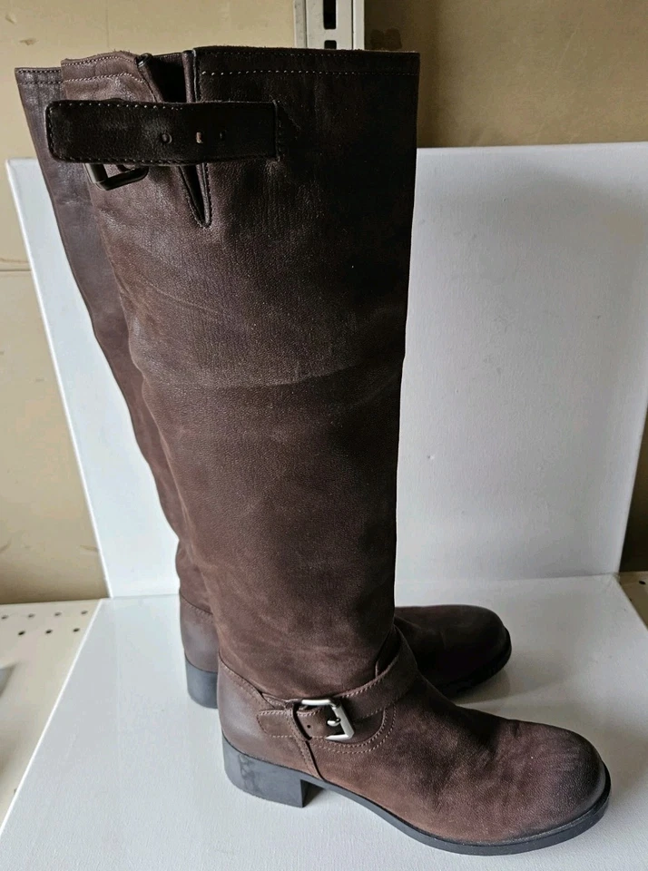 Prada Sport Knee High Moto Boots Dark Brown Suede Size 39 (TK) - Image 3 of 4