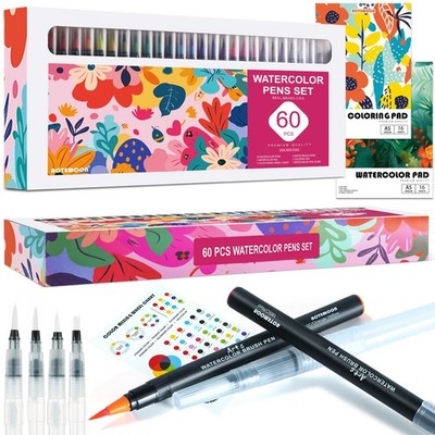 AOTEMOON 60 Watercolor Pens Set Includes 52 Vivid Colors, Real Brush Tips Pai...