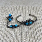 Vintage Turquoise Sterling Silver Cuff Connected Bracelet And Ring