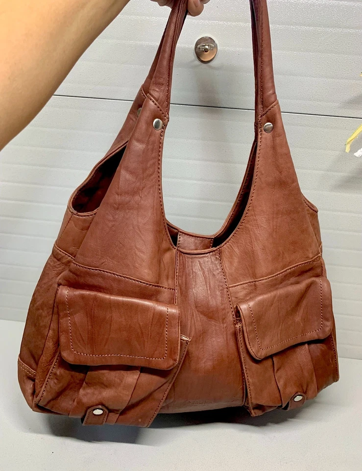 Bolsa Hobo Perlina Erin Couro Macio Marrom Antigo Tamanho Médio-EXCELENTE ESTADO! - Imagem 2 de 4