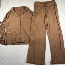 Skims Pajama Set Womens Large Brown Modal Ribbed Button Pants Sleepwear Lounge