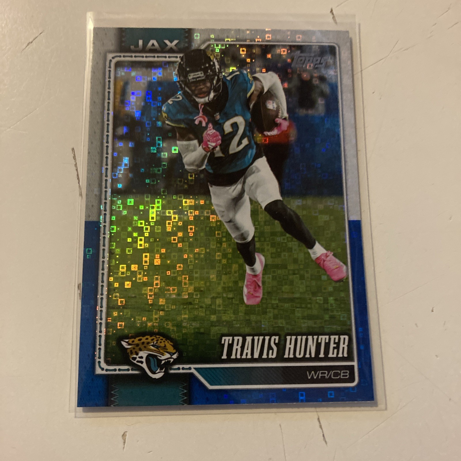 2026 Topps Flagship #90 Travis Hunter Hyper Pixel Blue and White