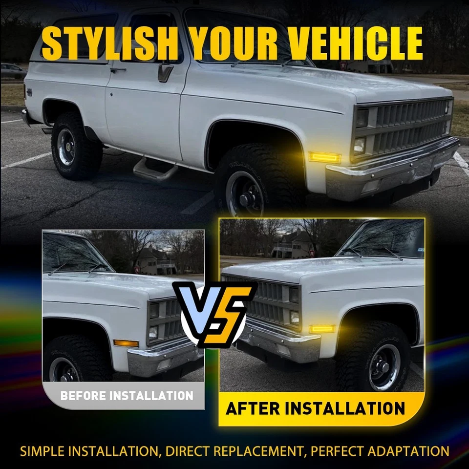 For 1987-91 GMC R1500 R2500 R3500 V1500 V2500 Amber LED Side Marker Lights 2-12X - Image 3 of 4