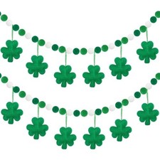 6.57Ft St. Patrick's Day Garland, 2 Pack 3D Felt Shamrock Garland with 12 Shamro