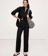 BANANA REPUBLIC BLACK LINEN PULL-ON ANKLE PANT size Large NEW 713472