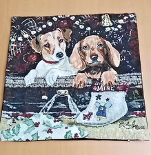 Collections Etc. Two Puppies Dogs Christmas Tapestry Zip 16" Throw Pillow Cover