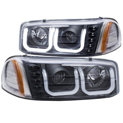 Anzo 111303 Projector Headlight Set Clear Lens Black Housing Pair w/U-Bar