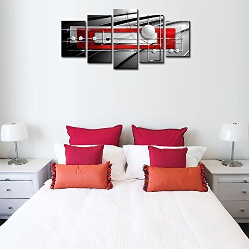 Abstract Wall Art Canvas Red and Black 5 Pieces for Bedroom Decor Modern Simp... - Picture 6 of 8