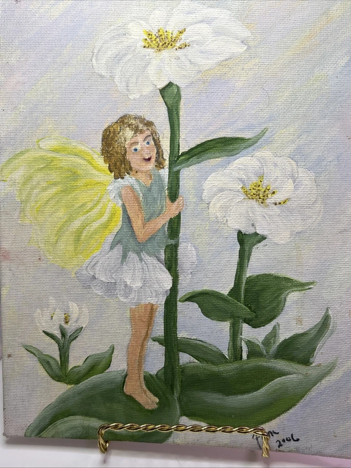 Lot Of 6 Hand Painted Artist Signed 10” X 8” Fairie Acrylic Paintings On Canvas - Image 4 of 4