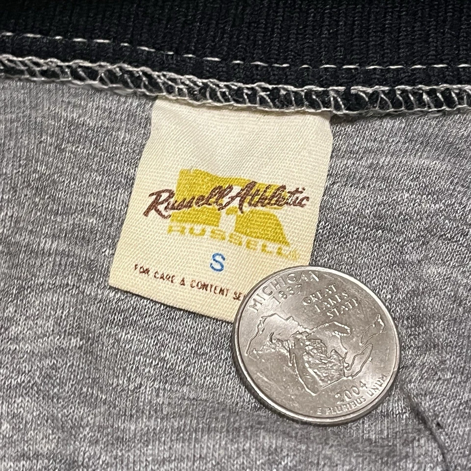 Chaqueta Universitaria Russell Athletic Bomber Años 70 De Colección Azul Marino Talla Pequeña Hecha en EE. UU. Foto 3 de 4