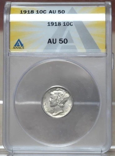 1918 MERCURY DIME ANACS AU50 7953722