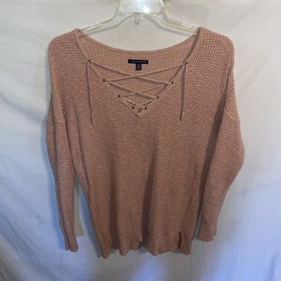 American Eagle Outfitters Women s Open Knit Sweater Size XL Pink Going Out Party