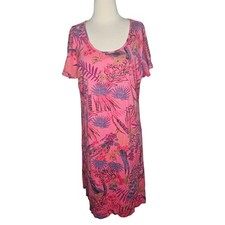 Fresh Produce Womens Pink Tropical Floral Cotton T-Shirt Dress XXL Made in USA