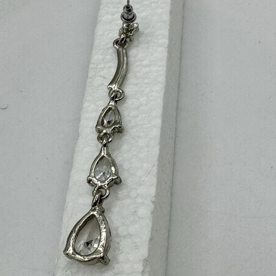 Linear Silver Tone Cubic Zirconia 3” Dangle Bridal Earrings Wedding Prom Formal - Image 3 of 4