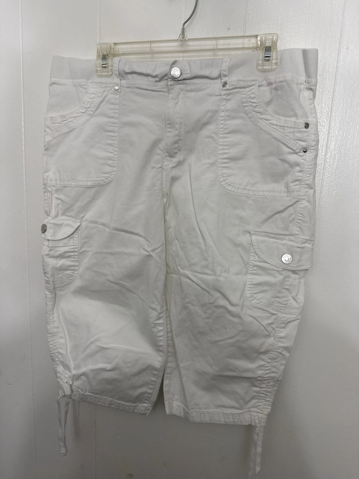 Gloria Vanderbilt White Cargo Capri Pants 14 Stretch Utility Safari Coastal