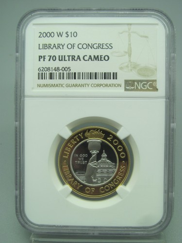 2000-W 10 $ Library of Congress Bimetall Commemorative NGC PF 70